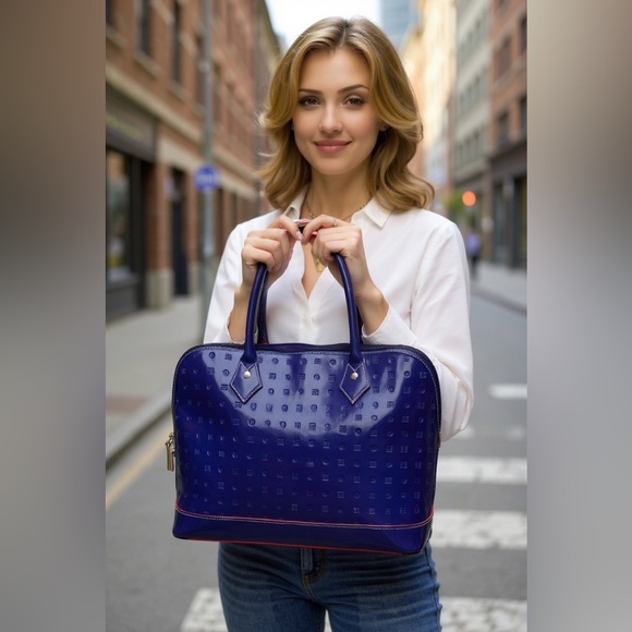 3FER EUC Arcadia Deep Blue Parent Leather Satchel Bag - Picture 2 of 10